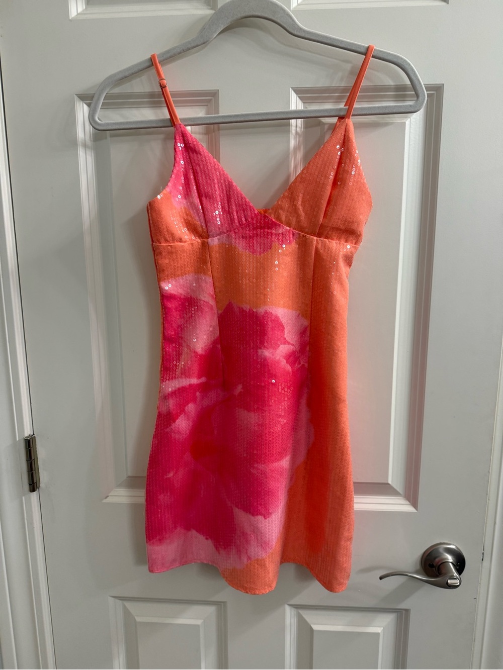 Women's Pink & Orange Floral Sequins Dress